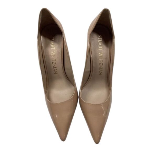 Stuart Weitzman Beige Patent Leather Pointed Toe Heels Size 9.5 - Picture 1 of 14